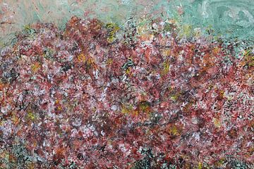 Bloemenveld, fleurig, abstract schilderij in structuur geschilderd. van Ankie Jochems