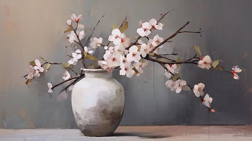 Vase mit Kirschblüte rosa weiß