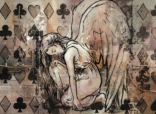 Angel mixed media art - rose beige orange sur Emiel de Lange