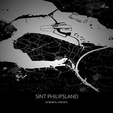 Carte en noir et blanc de Sint Philipsland, Zeeland. sur Rezona