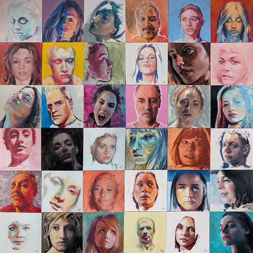 Mosaïque colorée de portraits alla prima sur Ron van Vliet