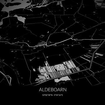 Zwart-witte landkaart van Aldeboarn, Fryslan. van Rezona