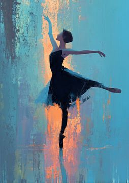 Schwarze Ballerina vor blauem Hintergrund