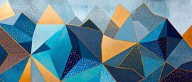 Geometrische pieken - kleurenspelMountain dreams in blauw en goud van Poster Art Shop