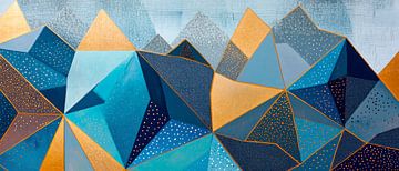 Geometrische Gipfel – FarbenspielBergträume in Blau und Gol von Poster Art Shop