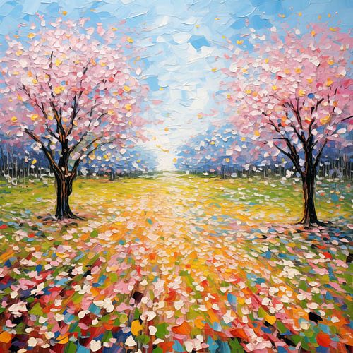 Lente landschap in impressionistische weergave