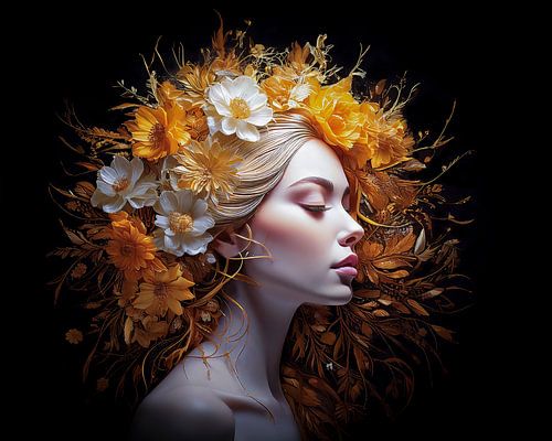 Woman with gold flowers