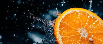 Sinaasappel besprenkelen met waterdruppels van Poster Art Shop