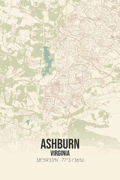 Alte Karte von Ashburn (Virginia), USA. von Ortsdrucke