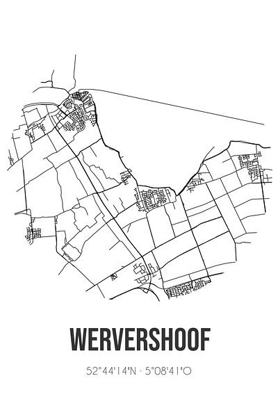 Wervershoof (Noord-Holland) | Map | Black and White by Prints of Place