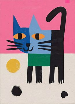 Minimalistische kat met tweekleurig gezicht