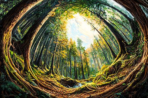 Zonlicht door het groene bos