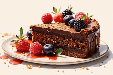 Heerlijke chocoladetaart met verse bessen erop van Markus Gann