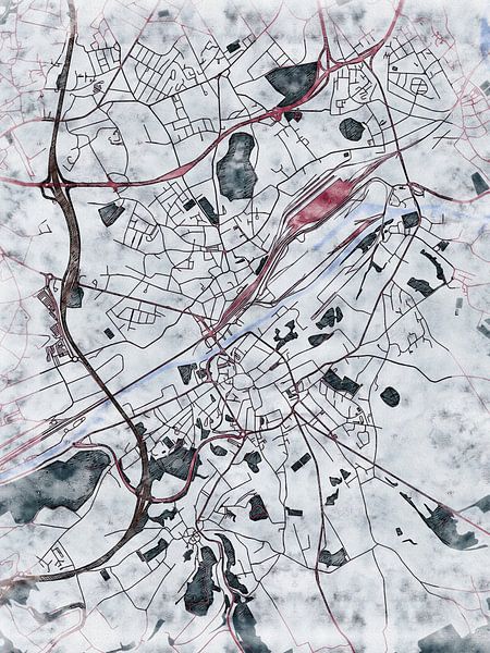 Map of Châtelet with the style 'White Winter' by Maporia