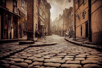 Old alley with cobblestones in an old town illustration by Animaflora PicsStock