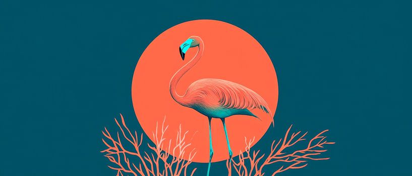 Flamingo in coral red - stylishly minimalist by Poster Art Shop