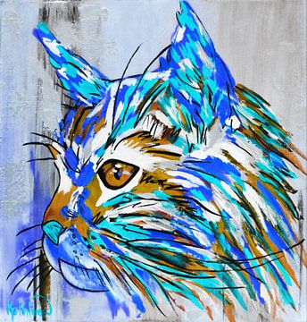 Blauwe Kat van Kathleen Artist Fine Art