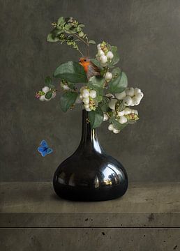 Nature morte Vase avec des baies de neige sur Flower artist Sander van Laar