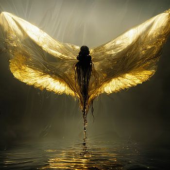 Golden water angel rising from the mud