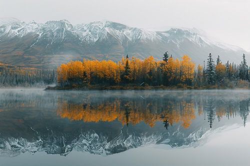 Mountains are reflected, lake