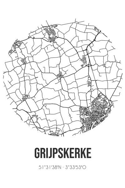 Grijpskerke (Zeeland) | Map | Black and White by Prints of Place
