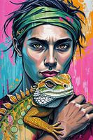 Portret - jonge man met hagedis