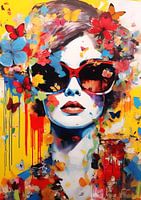 Vrouw met zonnebril en vlinders Pop Art