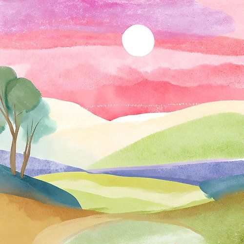 Zonsondergang Schilderij Aquarel 1.0