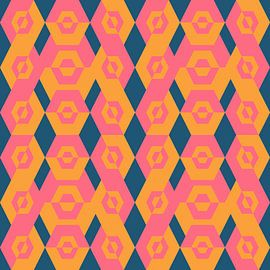 Motif géométrique rétro des années 70 en rose, jaune et turquoise. sur Dina Dankers