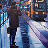 Wachten op de tram. Schilderij door Toon Nagtegaal van Toon Nagtegaal
