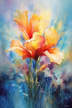 abstract aquarel van een bloem/bloemen van Gelissen Artworks