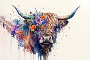 Schottischer Highlander Aquarell