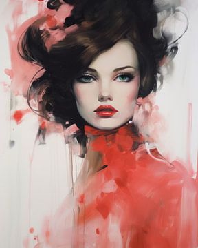 Modernes Porträt in rosa und roten Farbtönen von Carla Van Iersel
