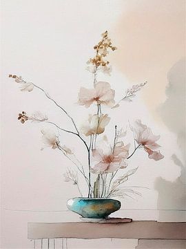 Japandi Art.  Sereen Stilleven: Ikebana bloemschikkunst van Studio Pieternel