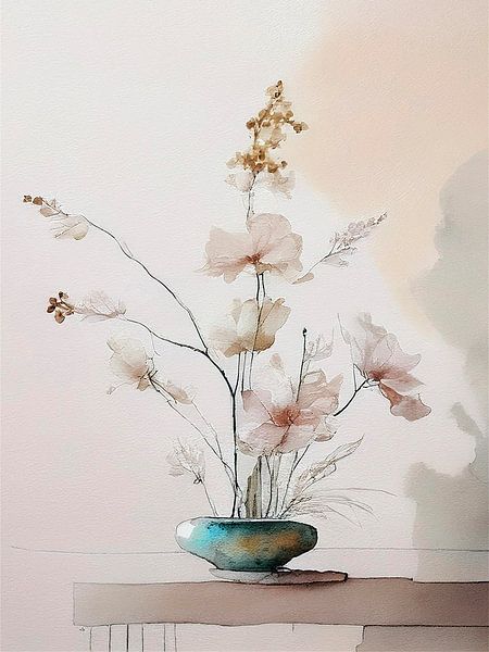 Japandi Art.  Sereen Stilleven: Ikebana bloemschikkunst van Studio Pieternel