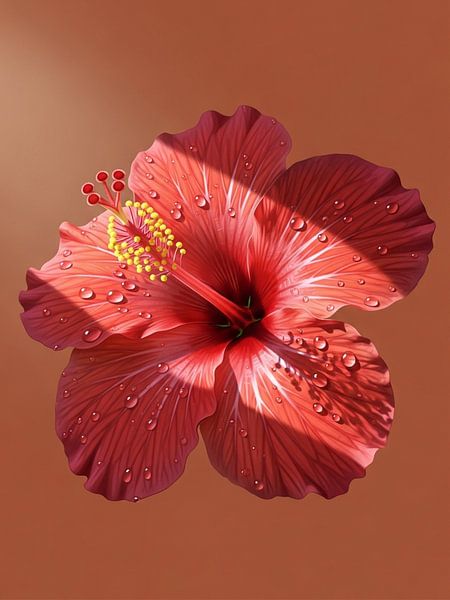 Red Hibiscus Tropical Botanical Flower Art by coretan tangan