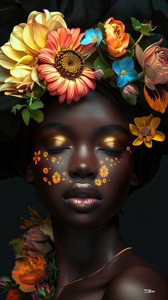 african woman with flowers by Gelissen Artworks