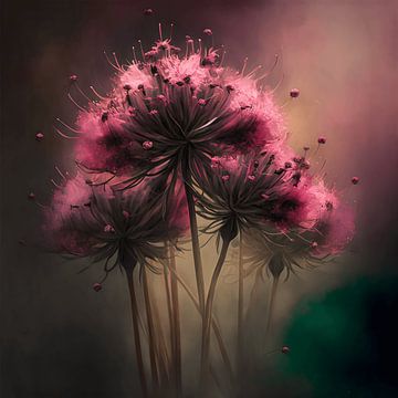 Alliums de rêve dans des tons pastel doux : Une peinture de fleurs poétique sur Karina Brouwer