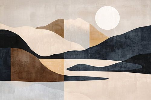 Abstracte Rivierlandschap in Aardetinten Monochrome Kunst