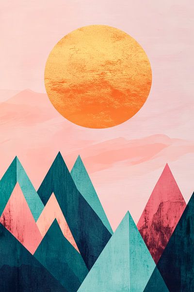 Kleurrijke bergen met een gouden zonsopgang van Poster Art Shop