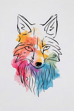 Abstrakter Fuchs in bunter Aquarellfarbe von De Muurdecoratie