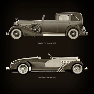 Cadillac V16 Town Car 1933 et Duesenberg SJ Speedster 1933
