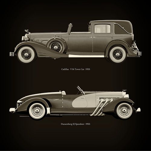 Cadillac V16 Town Car 1933 en Duesenberg SJ Speedster 1933
