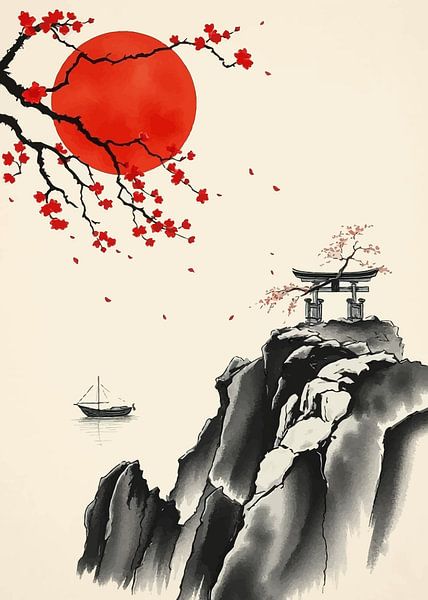 Paysage japonais avec cerisiers en fleurs par MIROKKU