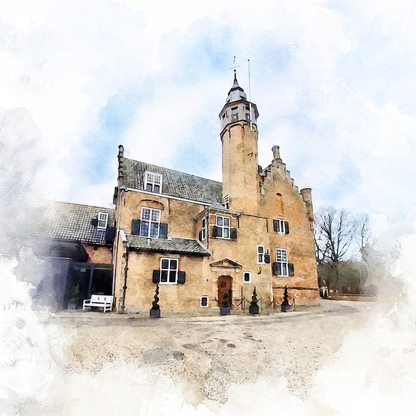Watercolour image of Slot Moermond in Renesse, Schouwen-Duiveland, Zeeland by Danny de Klerk