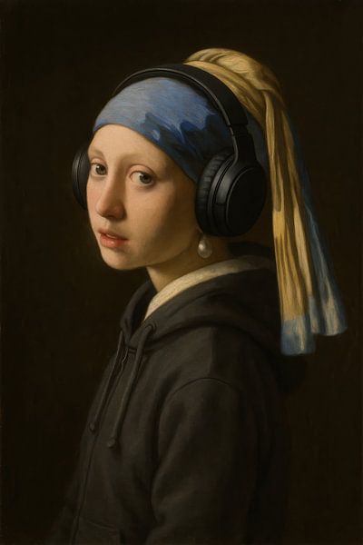 Het meisje met de parel in moderne kleding van Poster Art Shop