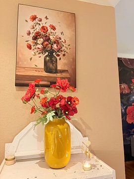 Photo de nos clients: Nature morte aux fleurs avec rouge-gorge