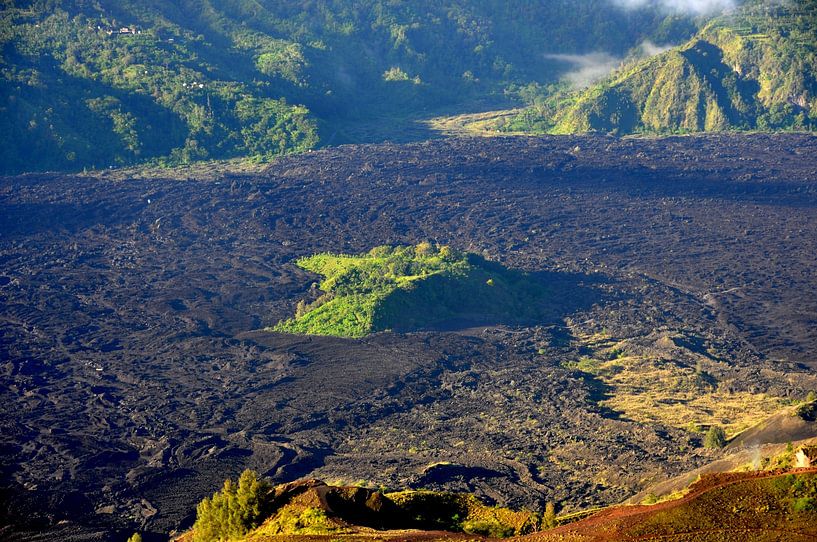 Frozen lava and green island at Volcano Gunung Batur, Bali by Frank Photos