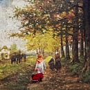 Walking in 1880 (vrouw met hoofddoek en rolkoffer in schilderij) van Ruben van Gogh - smartphoneart thumbnail