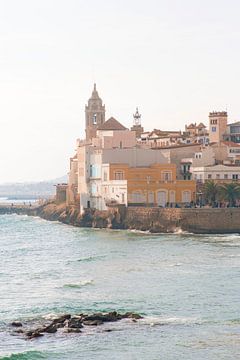 View of Sitges, Spain, Barcelona I Small town on the rocks on along the Mediterranean Sea I Summer t by Floris Trapman